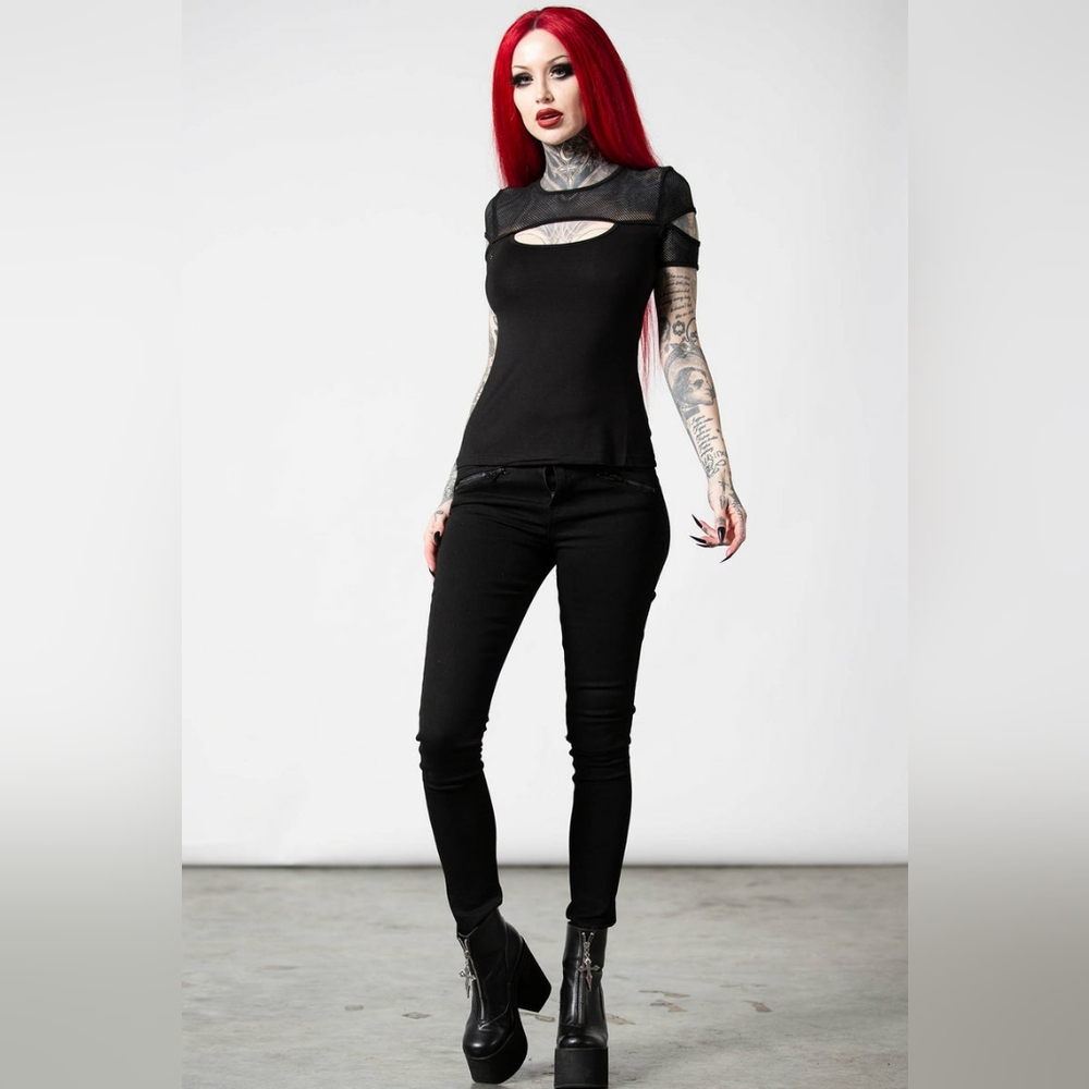 Nwt Killstar Jovie Cut Out Fish Net Short Sleeve Top XS